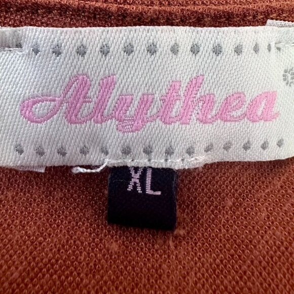 3 for $15 Alythea Women's XL Rust Orange Knot Front Top - Dolman Short Sleeve - Picture 4 of 5